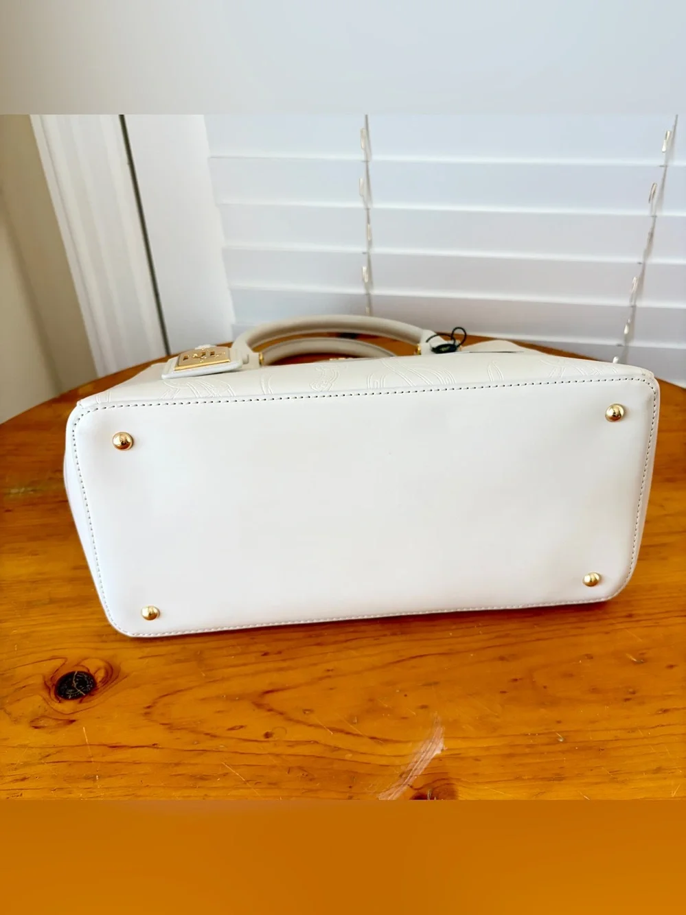 Lauren Ralph Lauren Taylor Belting Double Zip Ivory Embossed Leather Satchel NWT